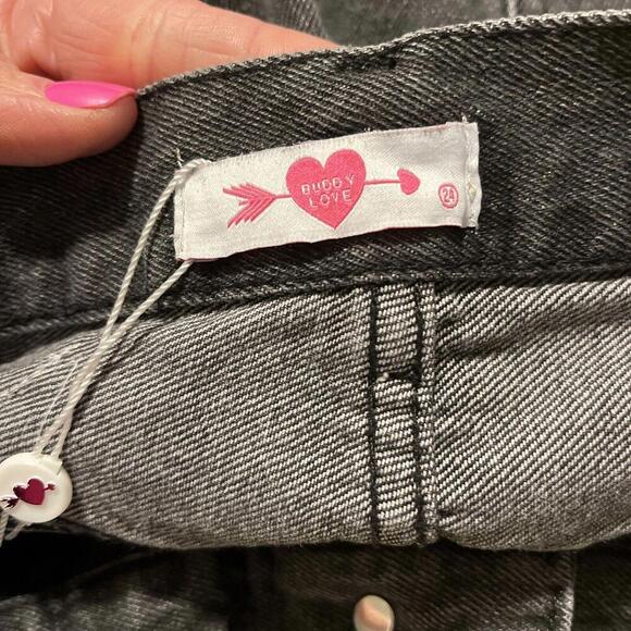 Black Distressed Denim Cut Off Short Embellished W/Stars Patriotic NWT 24 - Picture 6 of 6